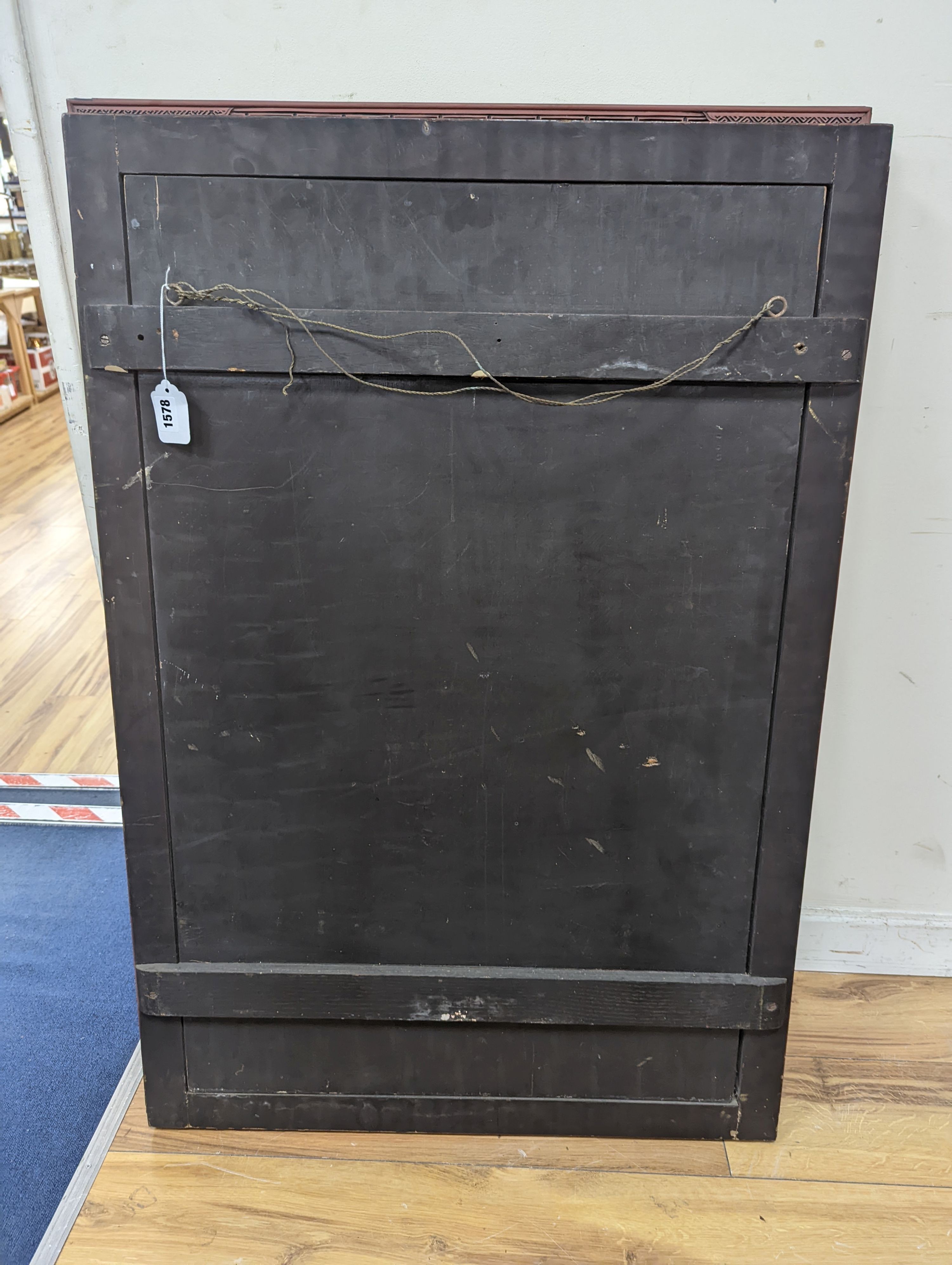 A pair of Japanese Shibayama panels, Meiji period, with cinnabar lacquer frames